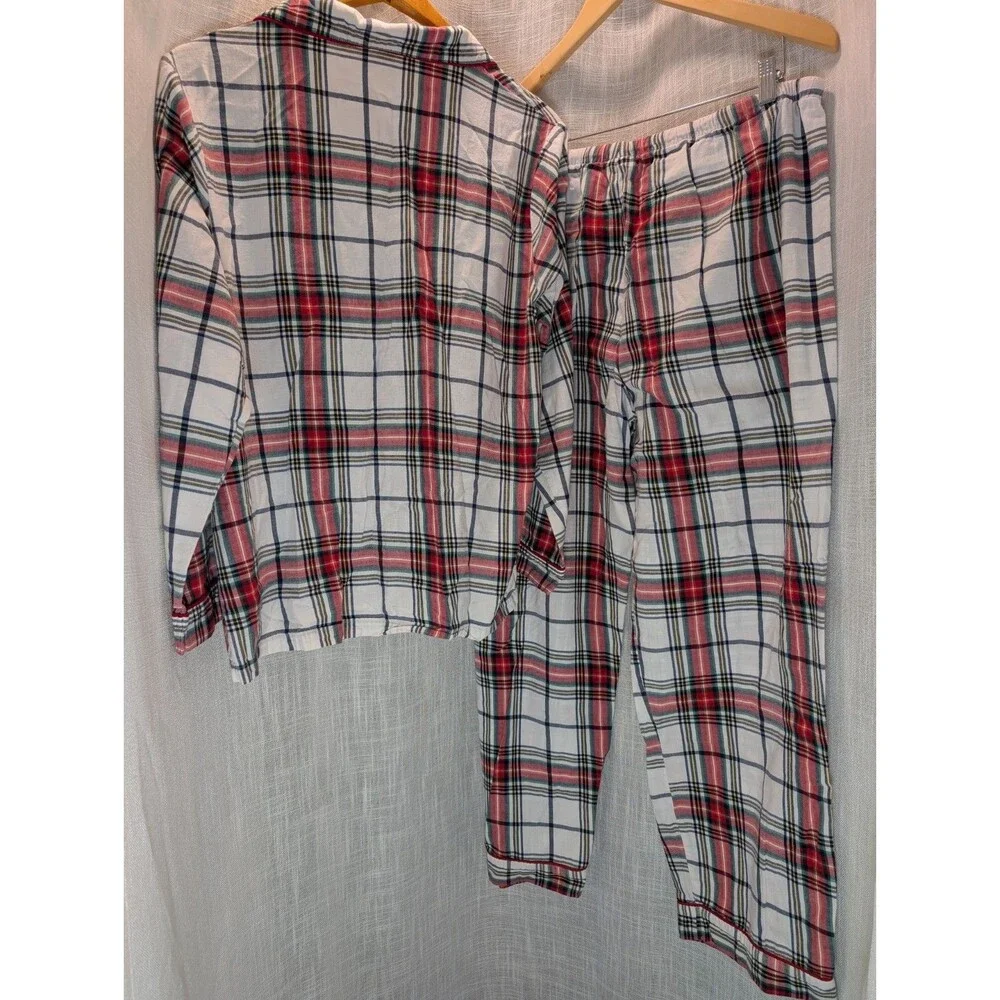 Wondershop Pajama Set Womens XL White & Red Plaid Long Sleeve 100% Cotton